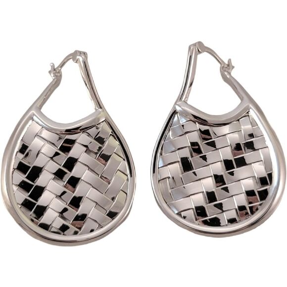 ELLE Sterling Silver Modern Weave Closed Hoop Earrings NWOT - Picture 2 of 8